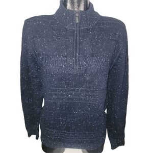 Point Zero Men's Navy Blue Speckled Knit 1/4 Zip Mock Neck Sweater Size S